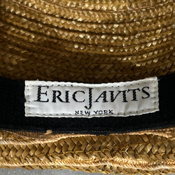 Eric Javitz Straw Packable Sun Hat Woven with Black Bow Band - Picture 4 of 10